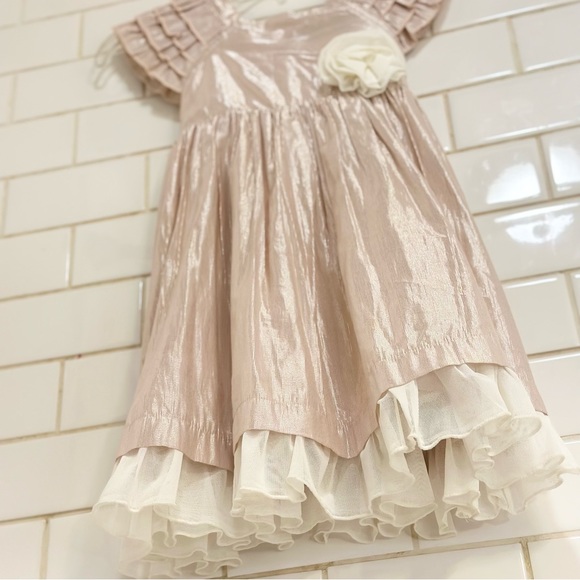 Mustard Pie Dress in Blush shiny lame’ and soft cotton ivory  Girls size 6x - Picture 8 of 9